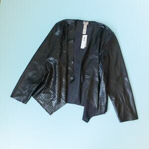 NEW Chico's Black Faux Leather Open Front Cascade Jacket Size XLarge 16 Biker